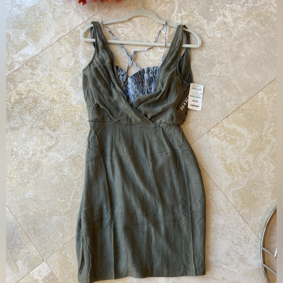 NWT Addison the Label Olive Green Silk Cocktail Dress with built in bustier - S - Picture 1 of 12